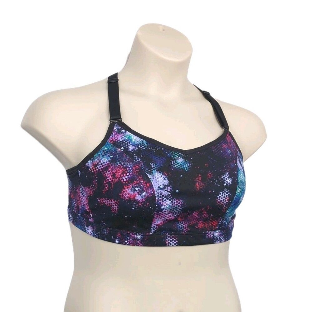 Livi Active Sport Bra No Wire Soft Cup Multi Color Print Strappy X Back 14 16 XL - Picture 4 of 10